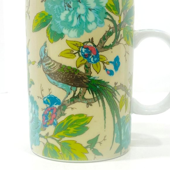 World Market Ceramic Tea Cup Lid & Infuser Basket Asian Peacock Floral 3 Pc - Picture 6 of 11